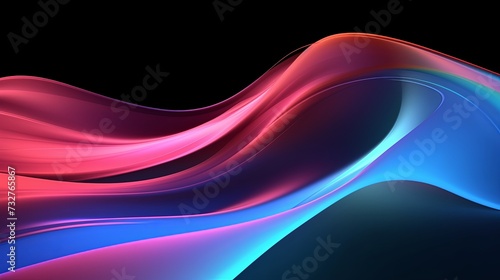 Abstract fluid 3d render holographic iridescent neon curved wave in motion dark background. Gradient design element for banners