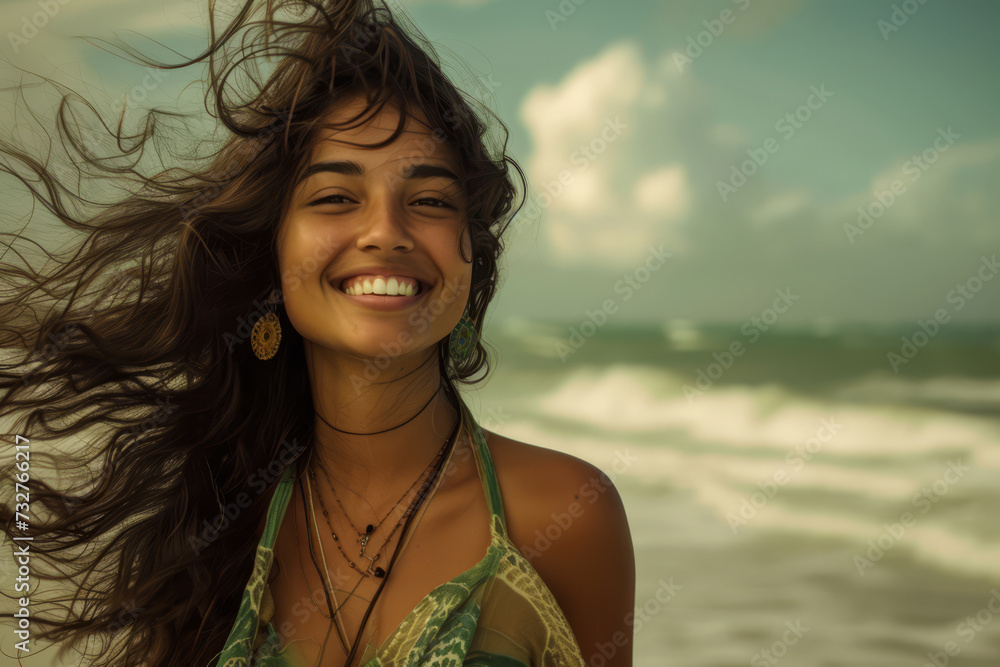 Beautiful Young Woman at the Beach - Bikini Bliss: Summer Smiles and Sunshine