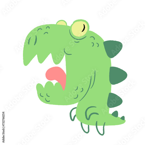 Cute green dinosaur cartoon vector illustration isolated on white background