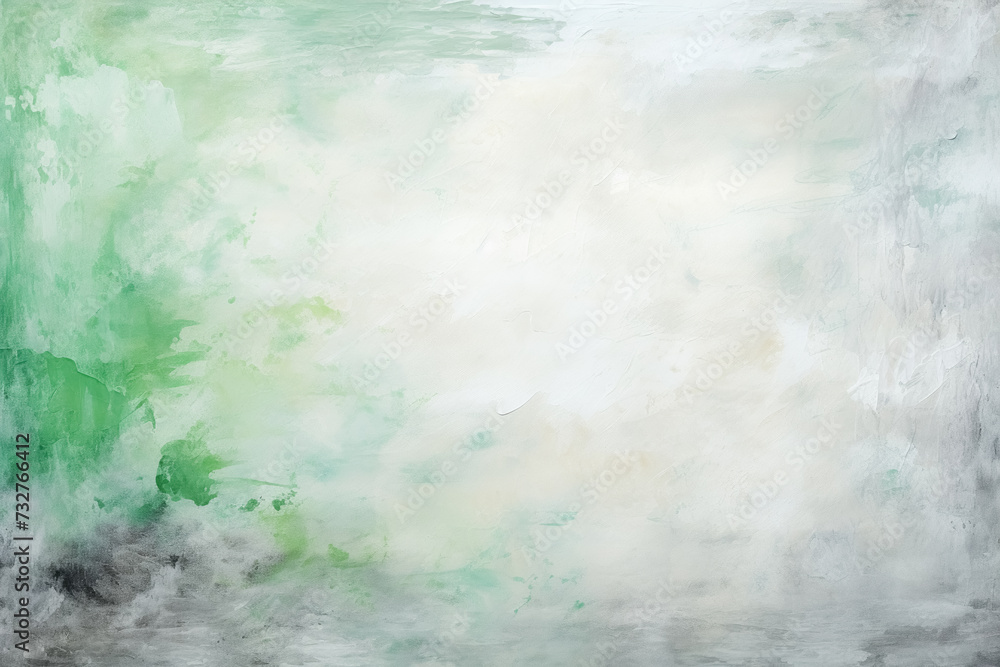 Abstract background with textured gradient soft pastel grey and green with distressed paint strokes on canvas
