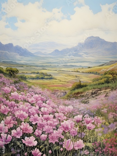 Blooming Lilac Fields: Scenic Vista Wall Art with Vintage Charm - Nature Print © Michael