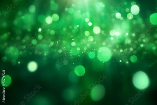 A dreamy picture of blurred green lights on a vibrant bokeh backdrop. Created using innovative techniques. 3D generated. Generative AI
