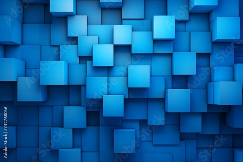 Abstract cube blocks wall stacking blue design for cubic wallpaper background. Generative AI photo