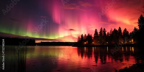 Vibrant Aurora Borealis Shines Over Nighttime Lake