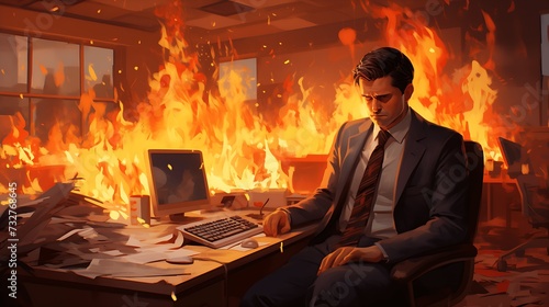 Emotional burnout of an office worker. Frustrated worker, mental health problems. Deadline, stress, depression at work.