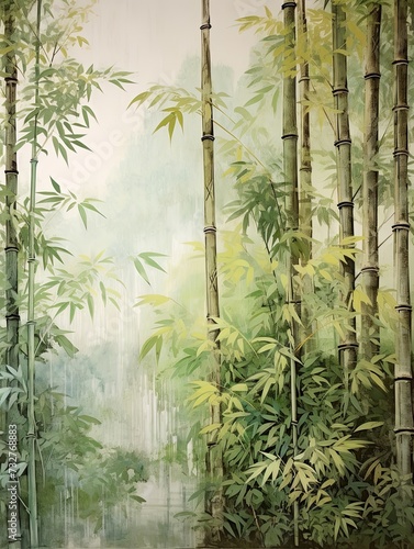 Vintage Bamboo Serenity  Exquisite Forest Wall Art and Vintage Painting