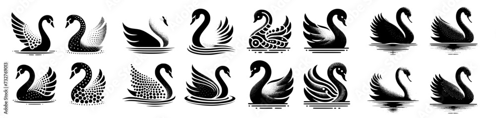 Multiple vector images of a swan  - obrazy, fototapety, plakaty 