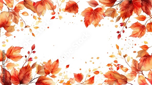 Watercolor autumn leaves and branches on a white background.
