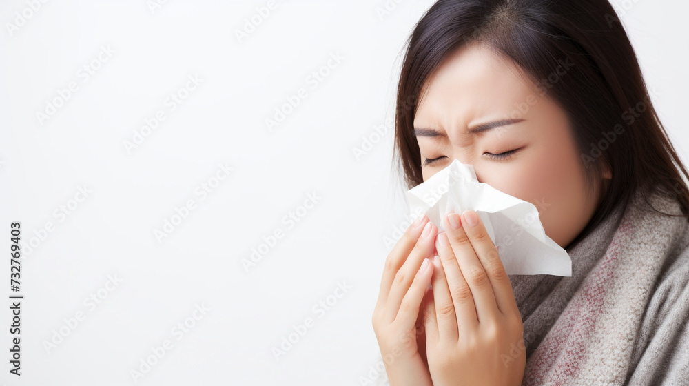 鼻をかむ女性