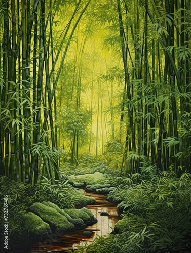 Vintage Painting of Serene Bamboo Forests - Nature Artwork at Its Finest