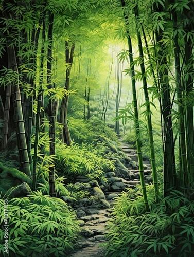 Serene Bamboo Vintage Painting  Forest Art and Scenic Prints