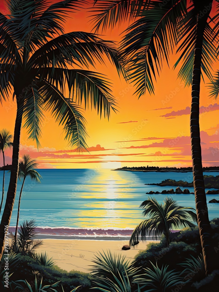 Silhouetted Palm Beaches Art: Captivating Ocean Decor and Stunning Scenic Prints
