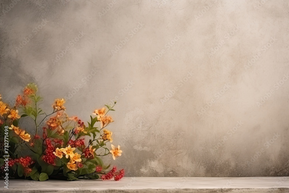 retro background with small summer colorful flowers in vintage style with free space for various inscriptions. antique wall with scuffs in shabby chic style. summer spring laconic natural background retro background with small summer colorful flowers in vintage style with free space for various inscriptions. antique wall with scuffs in shabby chic style. summer spring laconic natural background