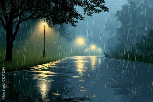 Wallpaper Mural A Rainy Night With a Street Light and Trees Torontodigital.ca