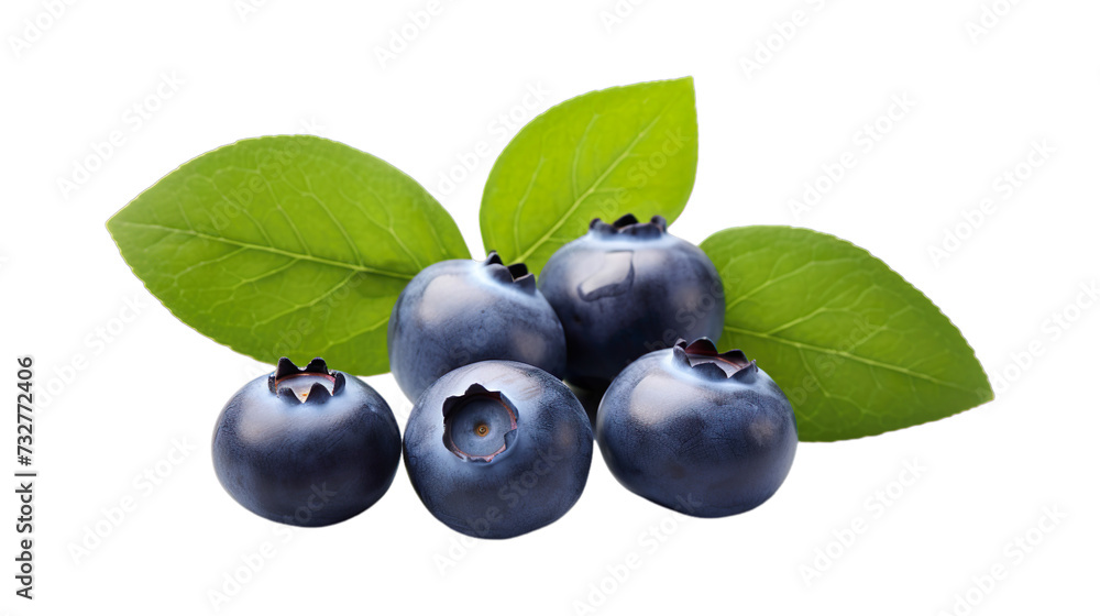 Blueberries with leaf isolated on transparent background. Side view organic blueberries. Blueberries with leaf isolated on transparent background. Side view organic blueberries.