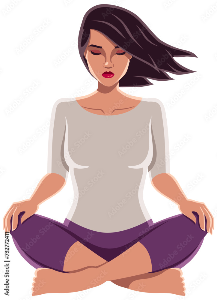 Meditating Girl Asian on White
