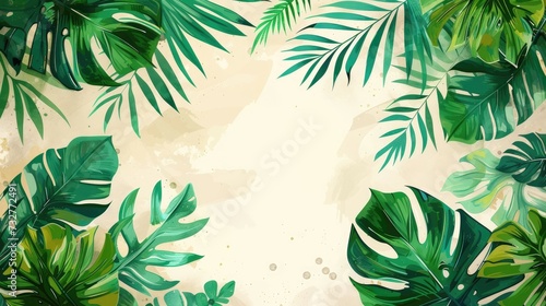  Illustration of tropical leaves with a bright watercolor backdrop, evoking a sense of calm.