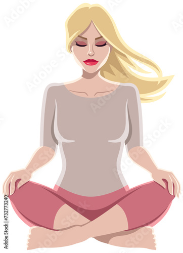 Meditating Girl Caucasian on White