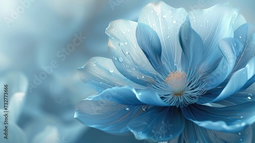 Majestic blue flower with a delicate translucence and gentle light. photo