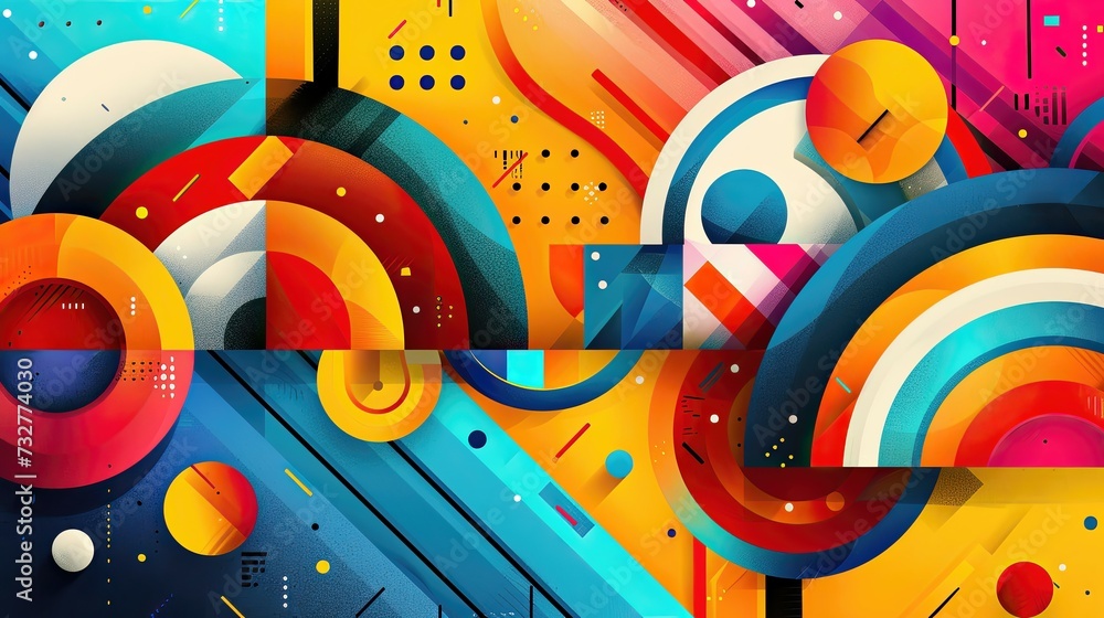 Obraz premium Geometric abstract art with a colorful, dynamic composition.