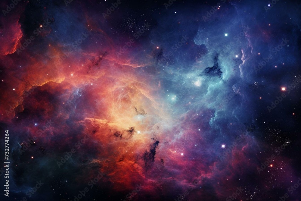 Colorful cosmic nebulas surround new star formation in space. Generative AI