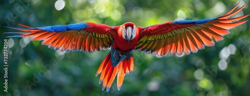 A Red Macaw Soars  Capturing the Freedom of Flight Against the Sky s Expanse.