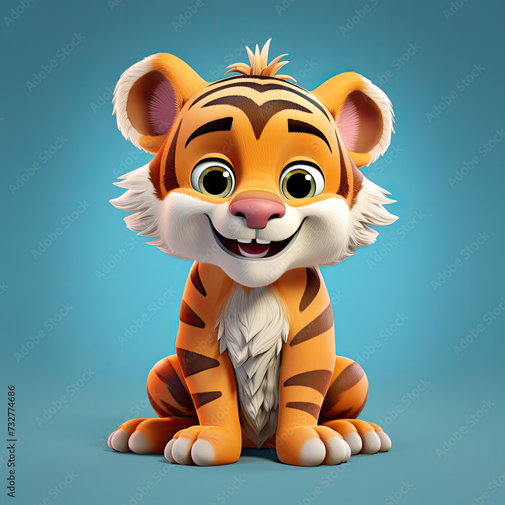 Cute Cartoon Tiger Cub Character with Big Eyes Cute Cartoon Tiger Cub Character with Big Eyes