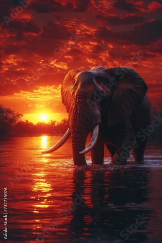 The Majestic Presence of an Elephant Captured in the Tranquil Moments Before Sunset.
