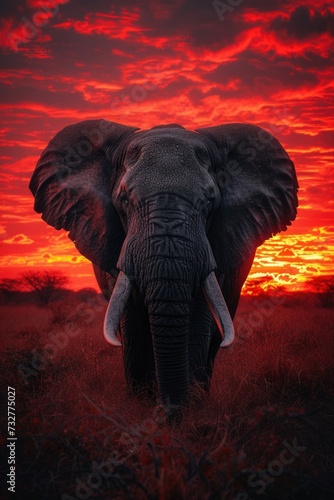 An Elephant Poised Peacefully on the Horizon, Illuminated by the Soft Light of Sunset. © Landscape Planet