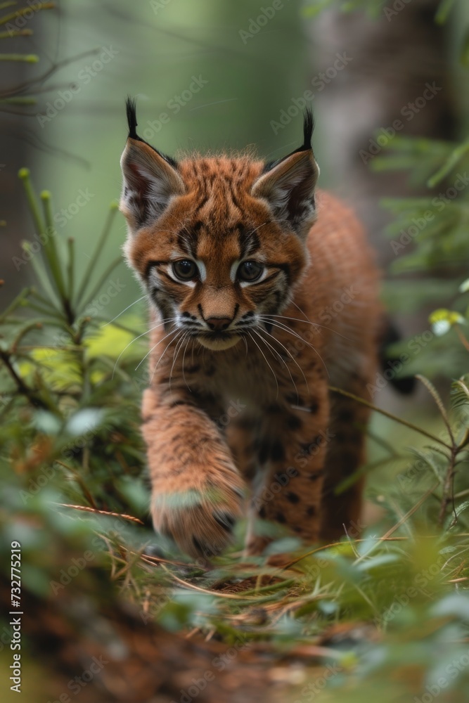 A Lynx Cub's Adventure, Darting Across the Verdant Wilderness. A Lynx Cub's Adventure, Darting Across the Verdant Wilderness.