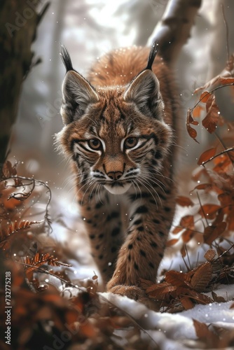 A Lynx Cub's Adventure, Darting Across the Verdant Wilderness.