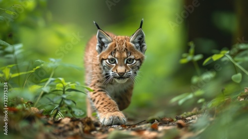 The Vibrant Dash of a Lynx Cub, Captured in the Heart of the Forest.