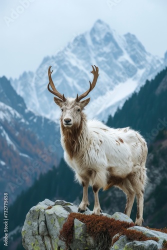 elk mountain goat, in the style of European symbolism, mountainous vistas