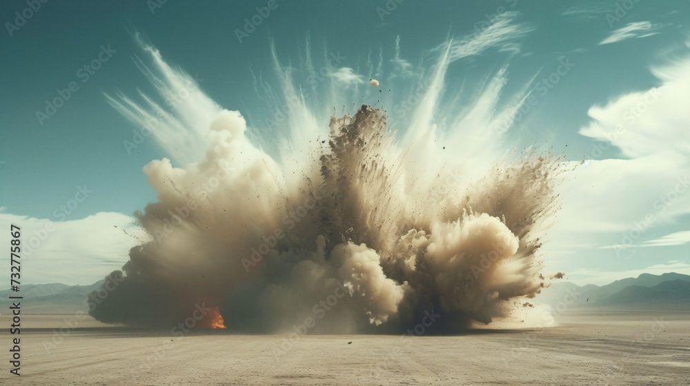 Explosive burst sends sand flying. Dynamic background intensifies the ...