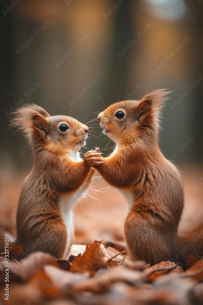 Two Squirrels Interacting After Feeding Time. Two Squirrels Interacting After Feeding Time.