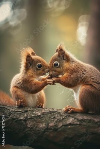 a squirrel is playing with another squirrel after eating
