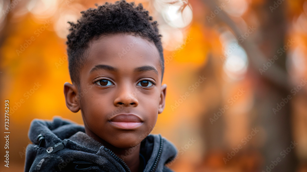 Retrato de niño negro joven, morena de ojos negros, primer plano, con fondo desenfocado Retrato de niño negro joven, morena de ojos negros, primer plano, con fondo desenfocado