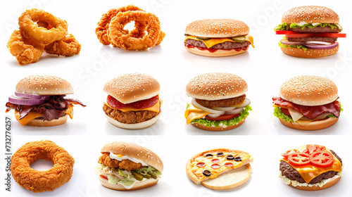 A Cornucopia of Fast Food Treats Isolated on White An Abstract Closeup of Diverse and Tempting Culinary Delights