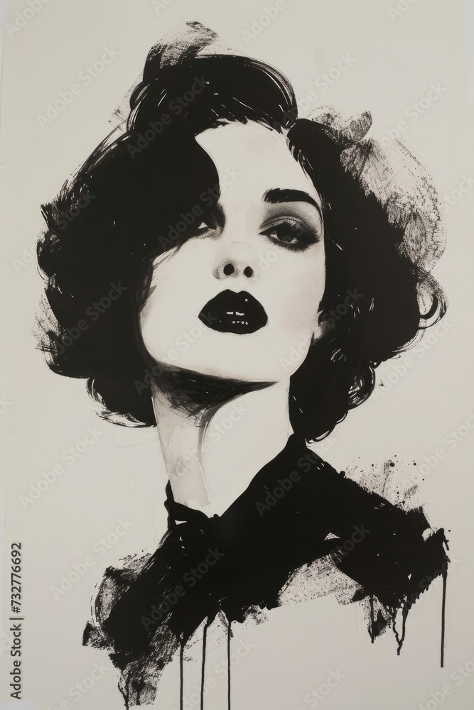 Fototapeta premium Black and White Drawing of a Womans Face