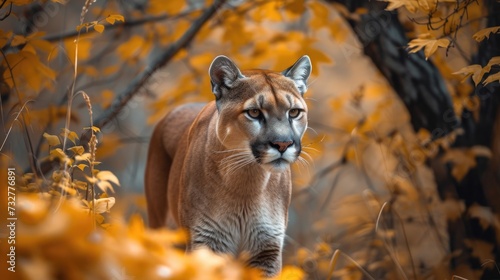 Fall Majesty  Cougar in the Midst of Autumn Leaves