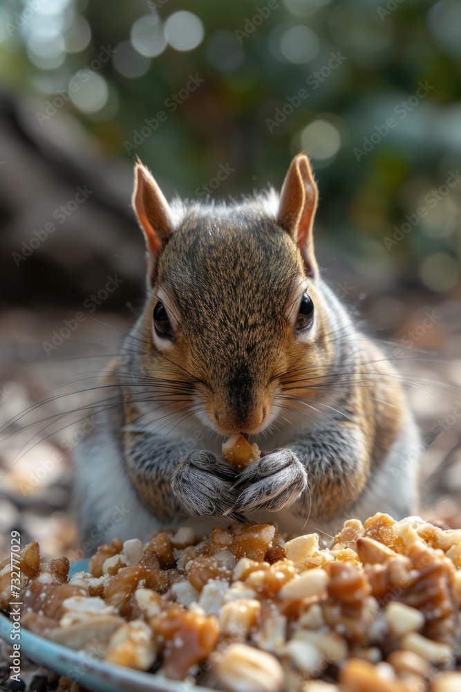 Obraz premium Emotive Squirrels: Two Squirrels Expressing Through Body Language on Leafy Ground.