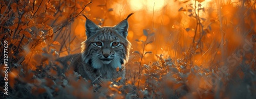 Powerful Lynx Perched Near Stone in Nature. © Landscape Planet