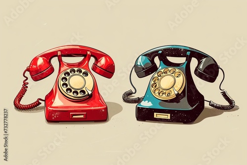 Two Old Fashioned Telephones Sitting Side by Side