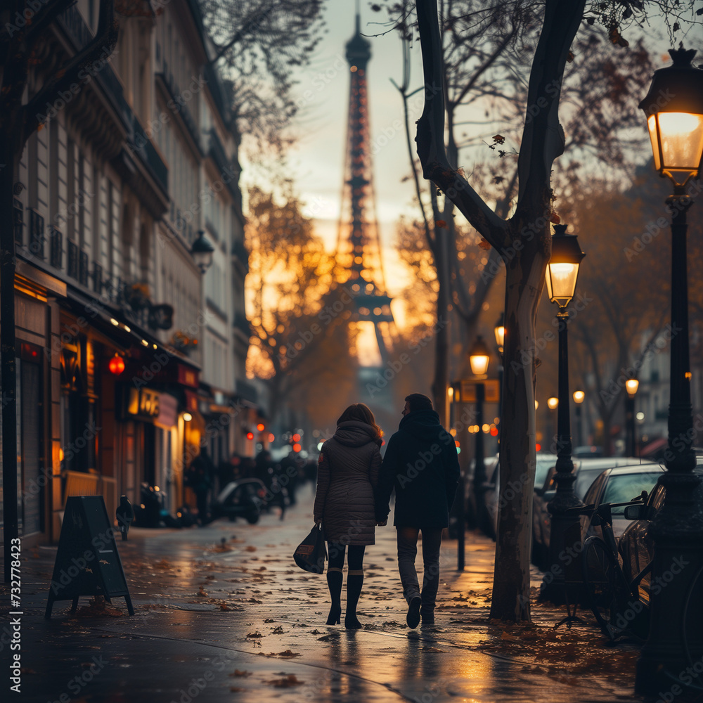 Romantic Sunset Stroll Near the Eiffel Tower in Paris