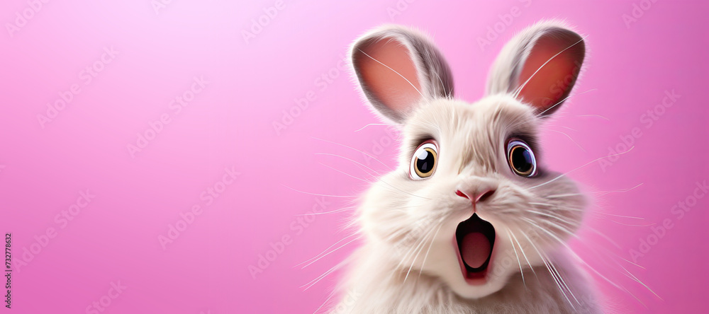 Shocked Easter Bunny on a Pink Background 