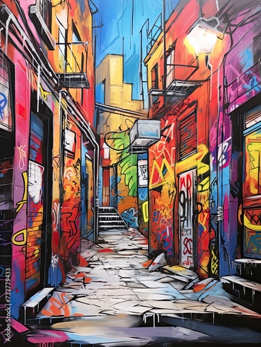Urban Graffiti Alleyways: Original Painting of Alley Artwork in Modern Street View © Michael