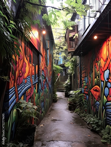 Graffiti Rainforest: Urban Alleyways Embracing City Street Art