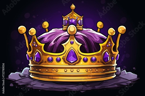 a cartoon-style illustration features purple diamonds adorning the crown of a yellow king in a game concept. Generative AI