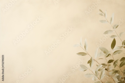 laconic Scandinavian natural background with leaves, twigs and dried flowers in delicate pastel shades. spring minimalistic background with free space for inscriptions