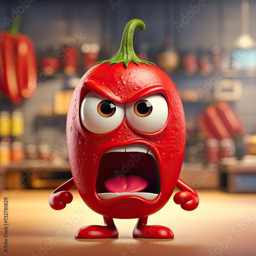 Cute Cartoon Angry Chili Pe...